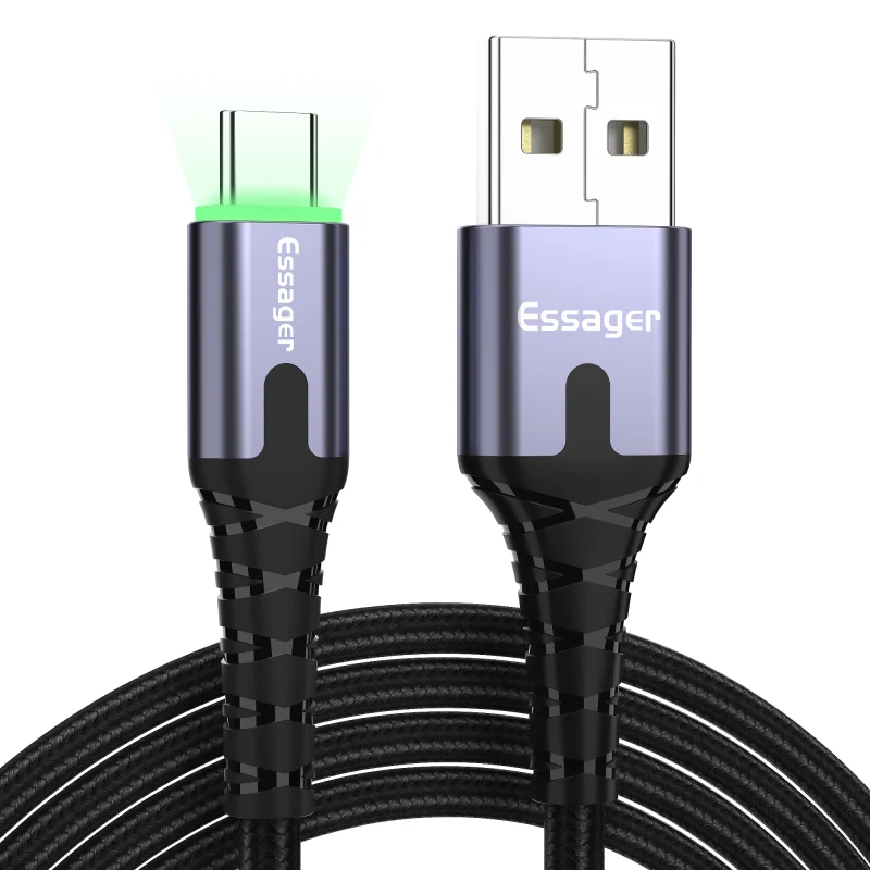 Essager светодиодный Micro USB кабель для быстрой зарядки и передачи данных провод шнур 2m 3M USB зарядное устройство через Micro USB кабель для samsung Xiaomi LG Android мобильного телефона - Цвет: With LED Dark Grey