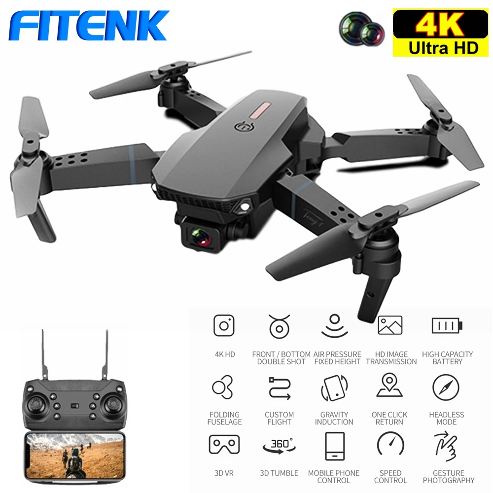 

FITENK K18 RC Selfie Drone with 4K HD Dual Camera Optical Flow Follow Me WiFi FPV Quadcopter Mini Foldable Dron Toy VS E58 SG701