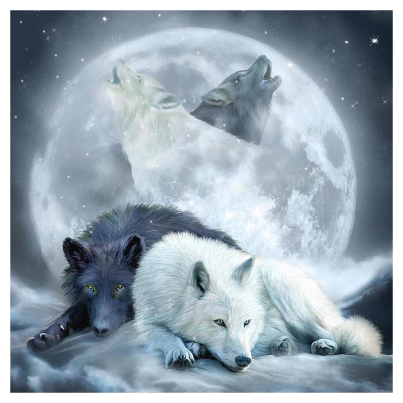 

New Arrivals 5D DIY Full Round Diamond Painting Wolf & Moon 3D Embroidery Cross Stitch Rhinestone Mosaic Home Decor Gift Y1263
