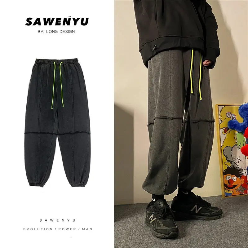 

Осенние хлопковые спортивные штаны мужские модные солнцезащитные очки в стиле ретро повседневные малышовые штаны Мужская Уличная свободн...