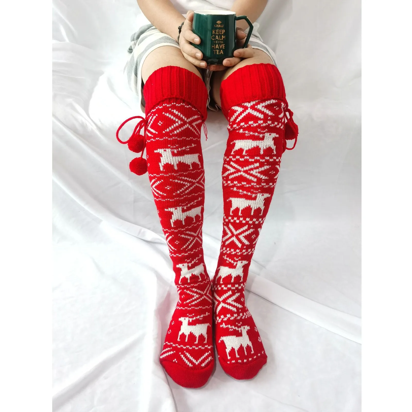 

Женские Рождественские теплые Гольфы выше колена для девушек и женщин, длинные Хлопковые гольфы, вязаные теплые зимние гольфы
