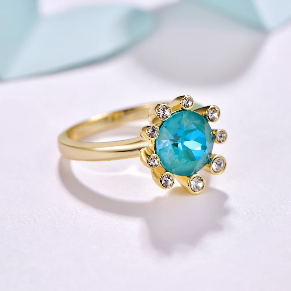 Кристаллы от Swarovski Glod цветные кольца Цветы для женщин элегантное кольцо Новая мода Роскошные женские кольца Свадебные украшения