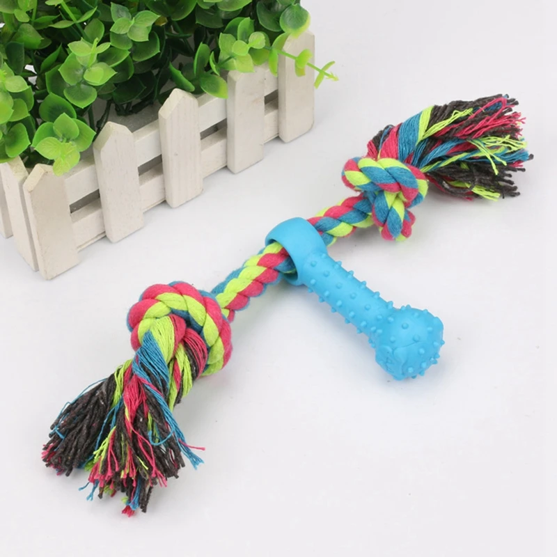 

1PCS Pets Dogs Pet Supplies Pet Dog Puppy Rubber Chew Double Knot Braided Bone Rope 9.05in Pet Chew Interactive Toy Accessories