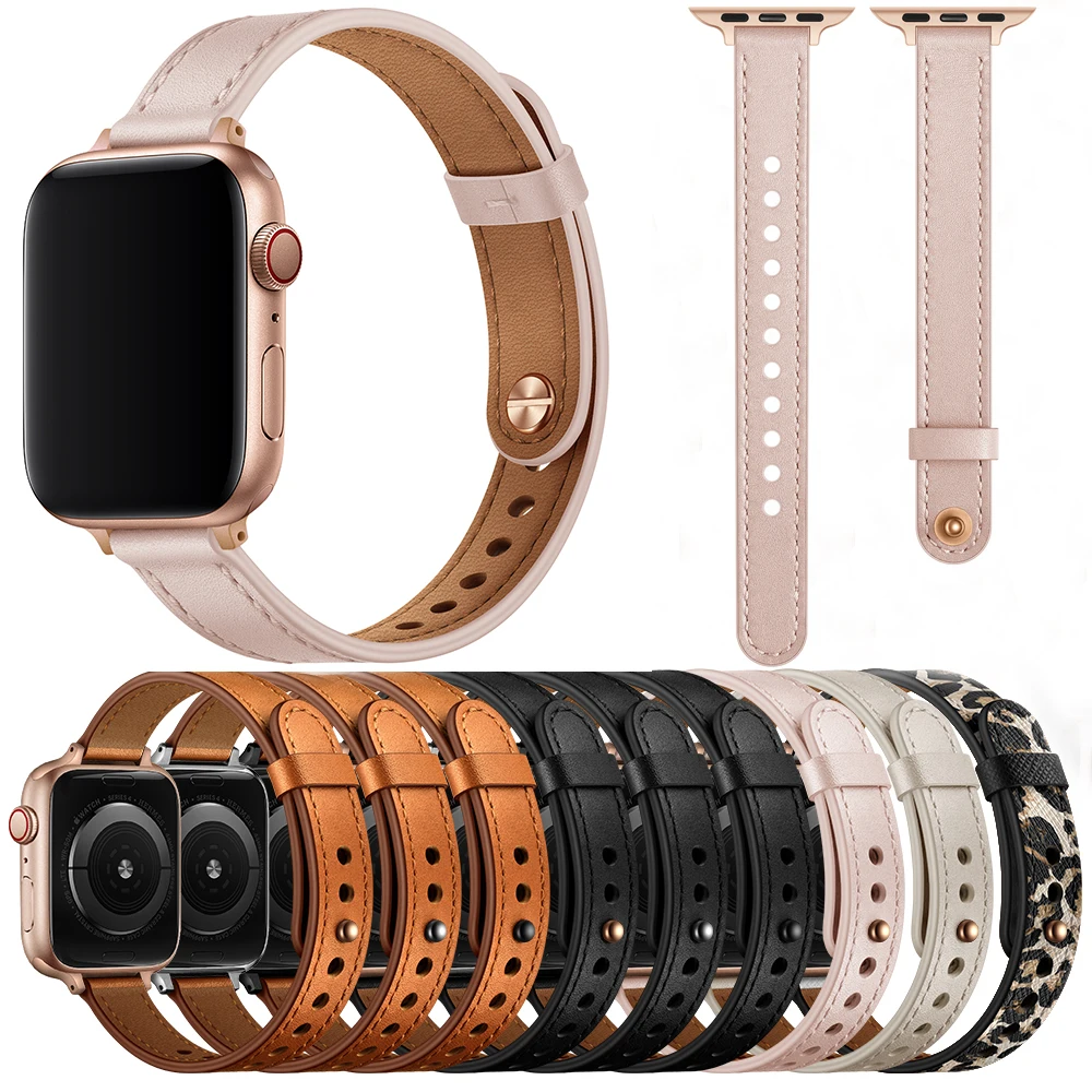 

Leather Band For Apple Watch 44mm 40mm 42mm 38mm high quality Slim Wristband Bracelet Strap Loop iWatch Series SE 6 5 4 3 2 1