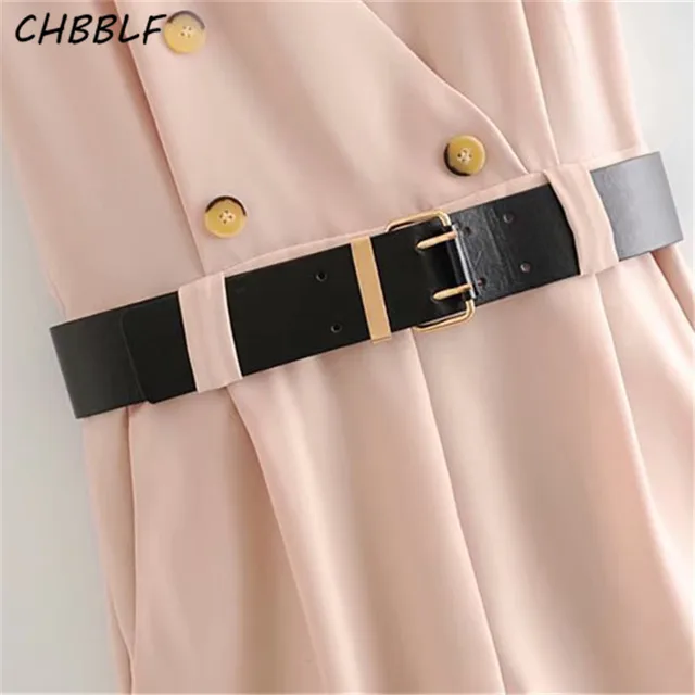 CHBBLF women elegant V neck playsuits bow tie belt short sleeve pockets button decorate female chic stylish jumpsuits HJH2334 6