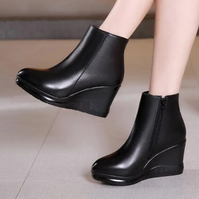 

TIMETANGNew2019Autumn Winter Wedge Boots High Heel Shoes Woman Pointed Elegant Comfort Warm Martin Boots Women Boots Shoes E1239
