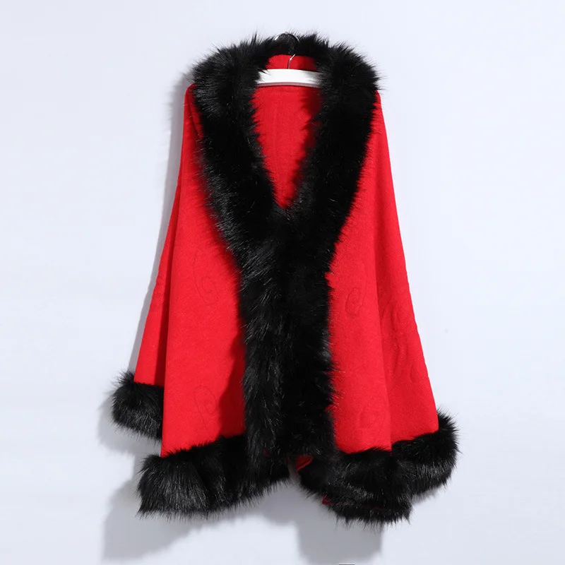 Winter Fur Coat Women Cape Dress Loose Crochet Poncho 2021 Warm Outwear Black Cloak Jacket |