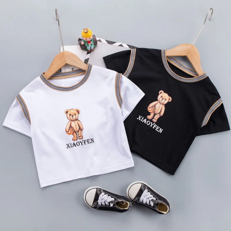 

2021 Kids Baby Summer Cartoon Bear Patchwork T-Shirt Children's Casual Clothing Cotton T-shirt for Toddler Girls Boys Clothes