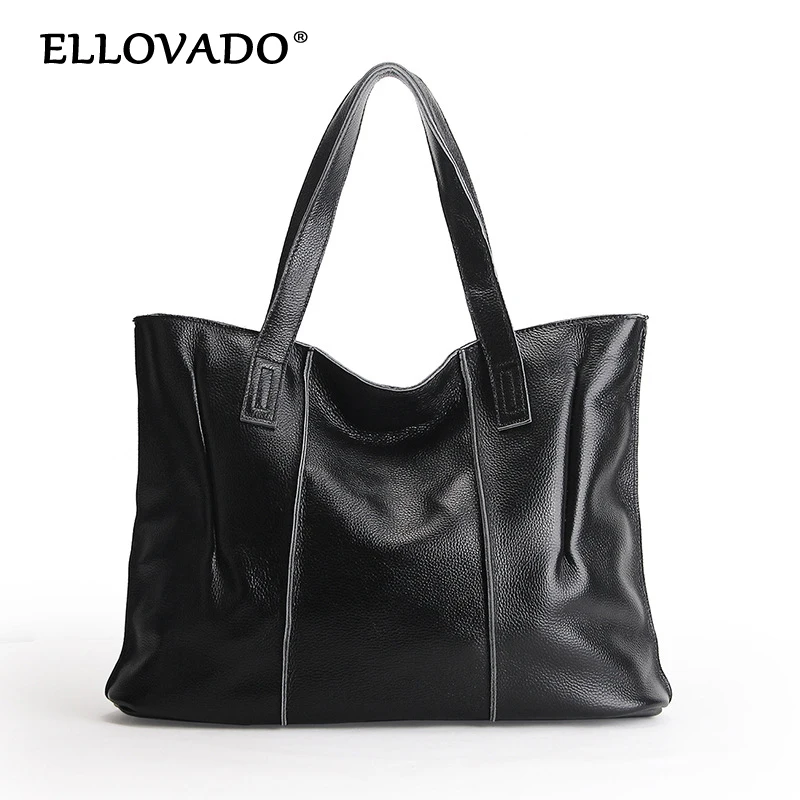 Ellovado Genuine Leather Clutch Bag Large Capacity Cowhide Fashion Tote Bags Women Leather Handbags Ladies Luxury Shoulder Bag