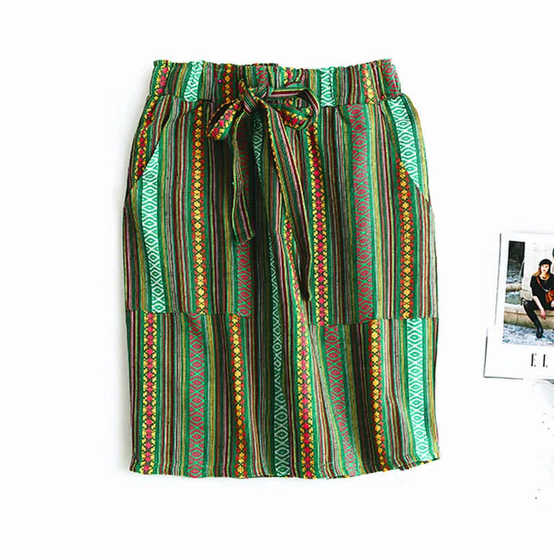 2019 Женская мини юбка в полоску на шнуровке эластичная винтажная с высокой талией