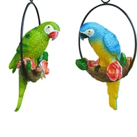 home garden artificial resin iron ring lawn ornament hanging sculpture bird statues parrot statue