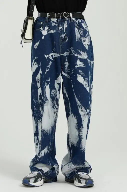 Men Streetwear Hip Hop Vintage Jeans Retro Gradient Jeans Men Fashion Personality Wide-Leg Pants Men Jeans