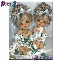 cartoon diamond painting cute double doll embroidery diy full squareround mosaic picture rhinestone childrens room decoration
