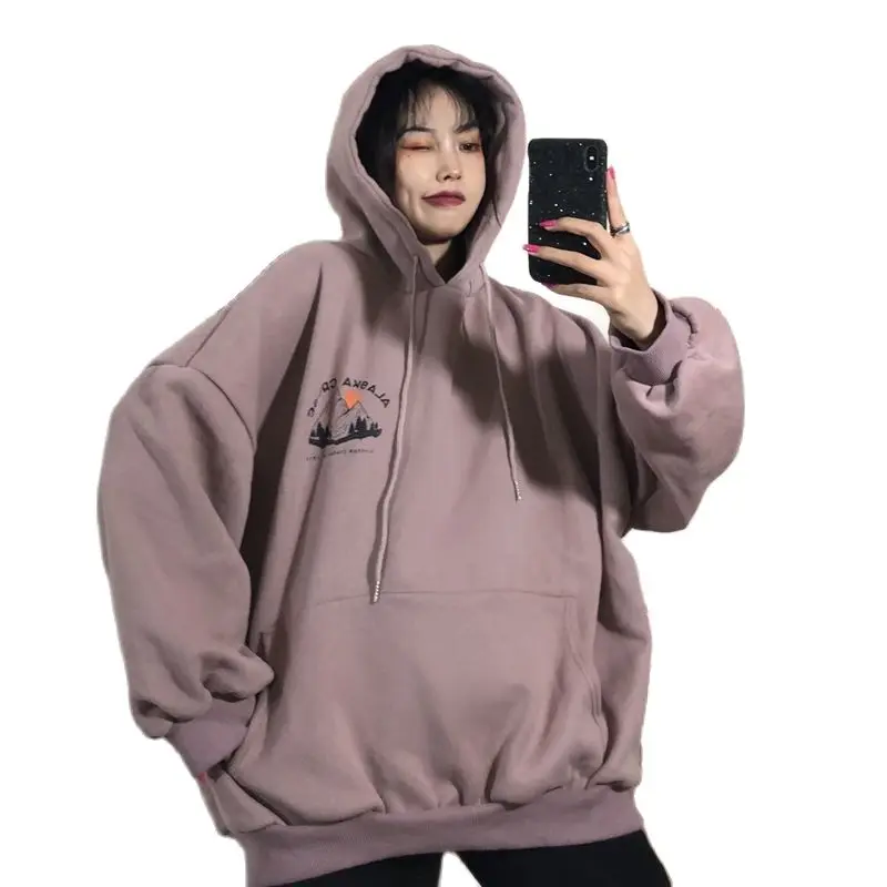 

Goth Streetwear Hooded Sweatshirts Thick Women Pullover Tops Autumn Winter Long Sleeve Harajuku Hoodies for Lady Y2k Clothes
