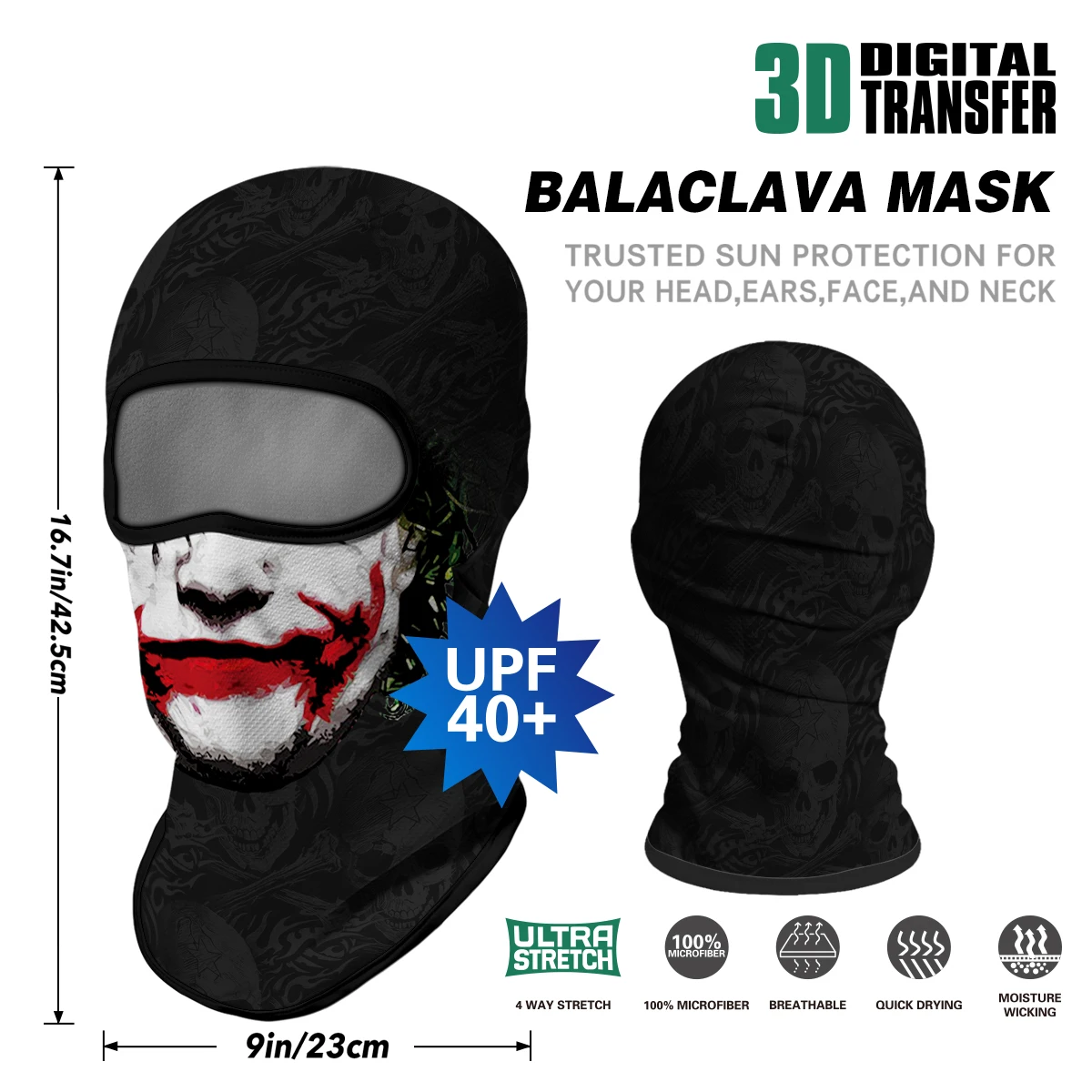 

Clown Headband Ski Balaclava Anti-UV Tube Bandana Sun Protection Motorcycle Full Face Mask Ghost Joker Scarf Neck Warmer Bicycle