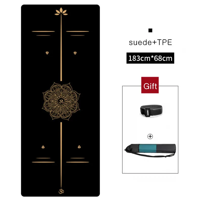 SUEDE TPE Черный золотой Коврик для йоги TPE 183*68 см* 6 мм удлиненный уплотненный Коврик для тренировок с высокой плотностью без запаха для домашнего использования для тренажерного зала Fintess Euipment - Цвет: SUEDE TPE