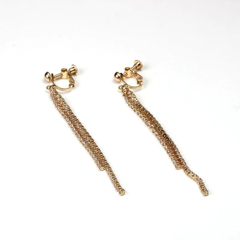 

Gold Clip Earrings Dangle No Hole Chain Clip-On Non Pierced Ears Long Earclips Earings Every Holiday Earrings Women Jewelry