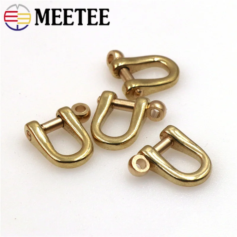 4Pcs 6/8/10mm Solid Brass Carabiner Key Chain D Ring Hook Clasp Belt Strap Horseshoe Buckles Fastener DIY Leather Crafts|Пряжки и