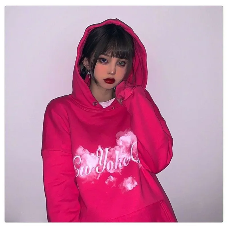 

Pink Deeptown Sweatshirt Women Harajuku Print Hoodies Women Korean Style Long Sleeve Tops 2021 Fashion Kpop Streetwear Hoodie