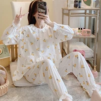 woven confinement clothing side opening round neck pullover breastfeeding clothing pregnant women postpartum pajamas