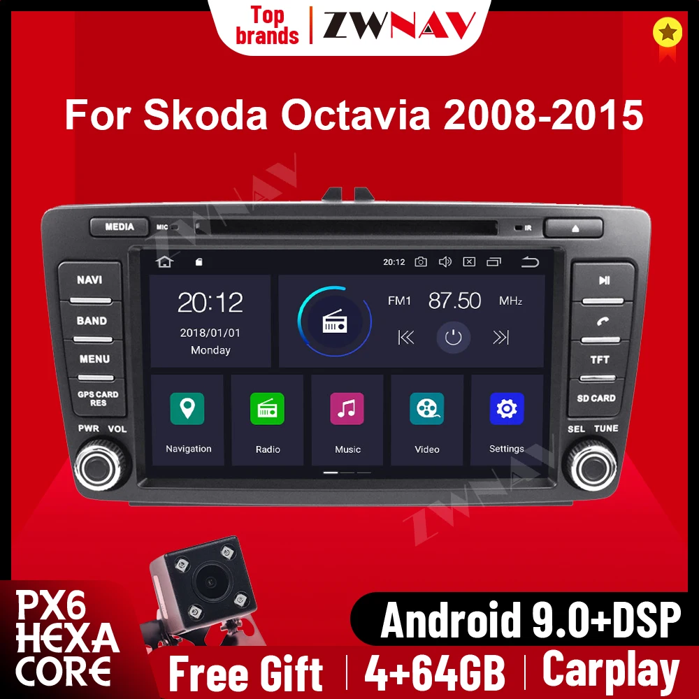 

ZWNAV android 10.0 Auto Electronics 4g gps tracker Car Multimedia dvd Player For Skoda Octavia 2008-2015 car stereo head unit