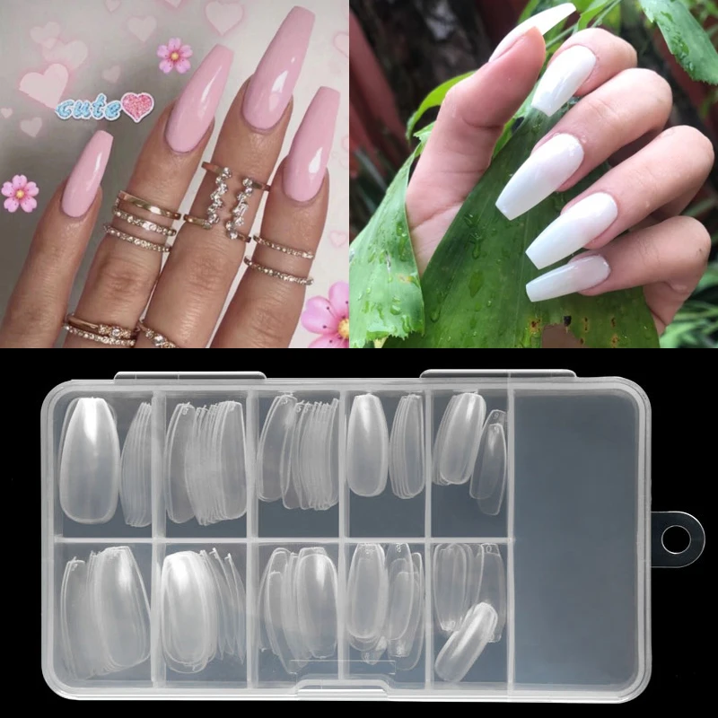 100 шт./кор. длинные полного покрытия балерина накладные ногти натуральный