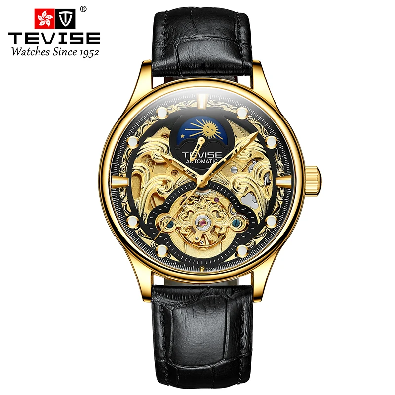 

TEVISE 2021 new watch hollow waterproof business casual watch automatic belt men's mechanical watch