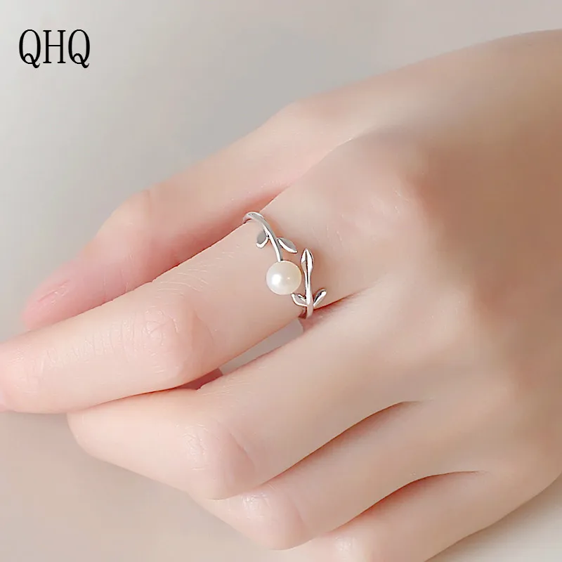 2020 ring finger Leaf Pearl personality Open Ring silver wedding fashion jewellery for women female girls jewelry accessories | Украшения и