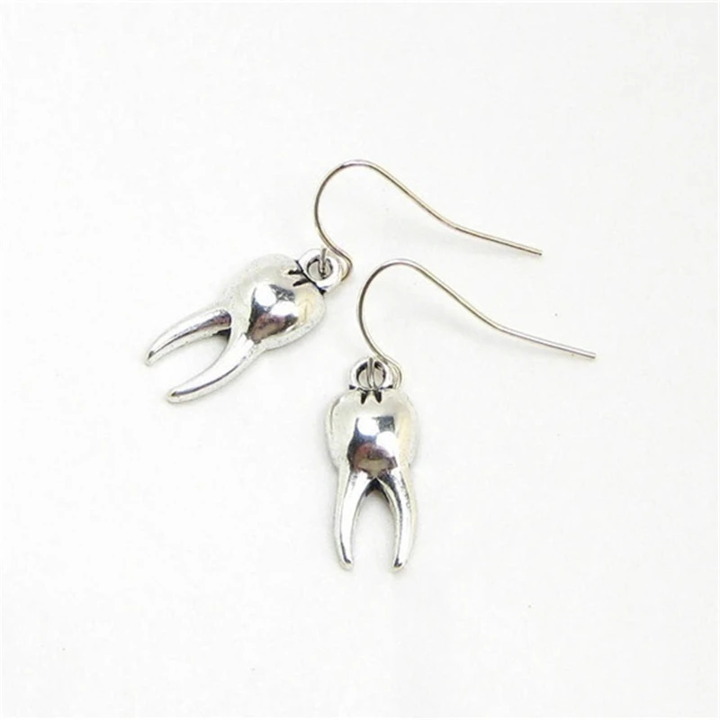 

TEETH & ROOT Earrings, Antique Silver Color Hook Dangles, Dentist, Dental Hygienist, Oral Surgeon, 3D Medical Jewelry