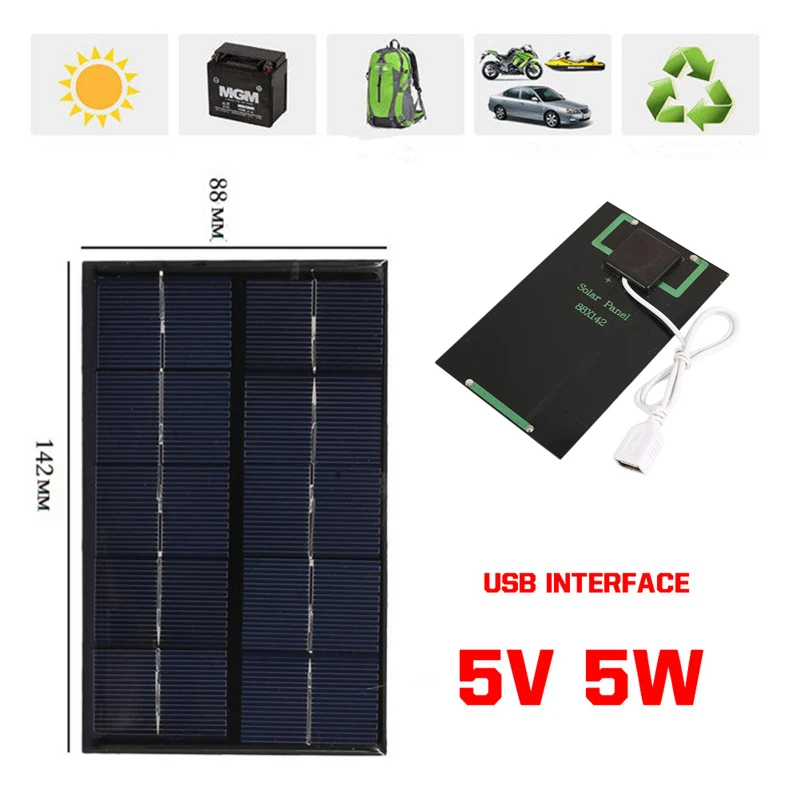 

5W 5V Portable USB Solar Panel Outdoor Solar Charger Pane Climbing Fast Charger Polysilicon Travel DIY Solar Charger Generator