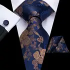 Темно-синий коричневый Шелковый Свадебный галстук с цветочным рисунком для мужчин, ручная работа, запонки, подарок, мужской галстук, модный дизайн, деловые вечерние галстуки, Прямая поставка