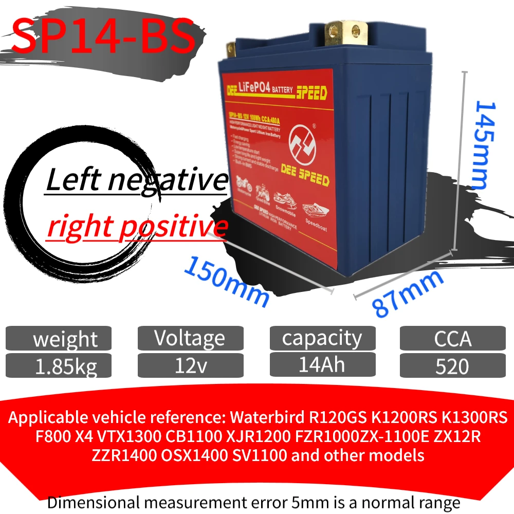 Литий Железный Аккумулятор LiFePo4 12 В 14 BS Ач для мотоцикла заменяемая свинцово