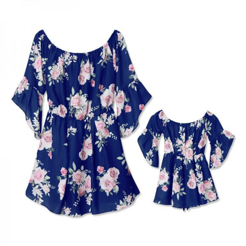 

Mother & Daughter Parent-Child Matching Outfit Shoulder Print Ruffle Dress