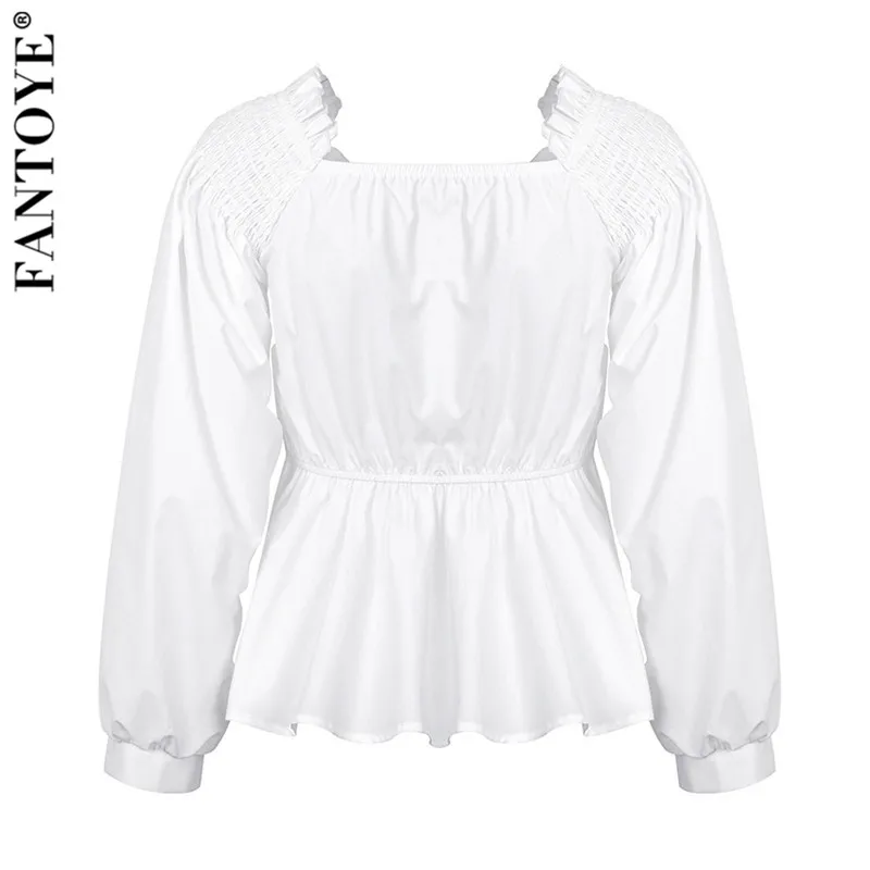 Fantoye сексуальная женская блузка с открытыми плечами белая элегантная рукав