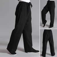 men solid color tai chi trousers gym kung fu martial arts sports fit retro pants vintage mid waist male summer casual long pant