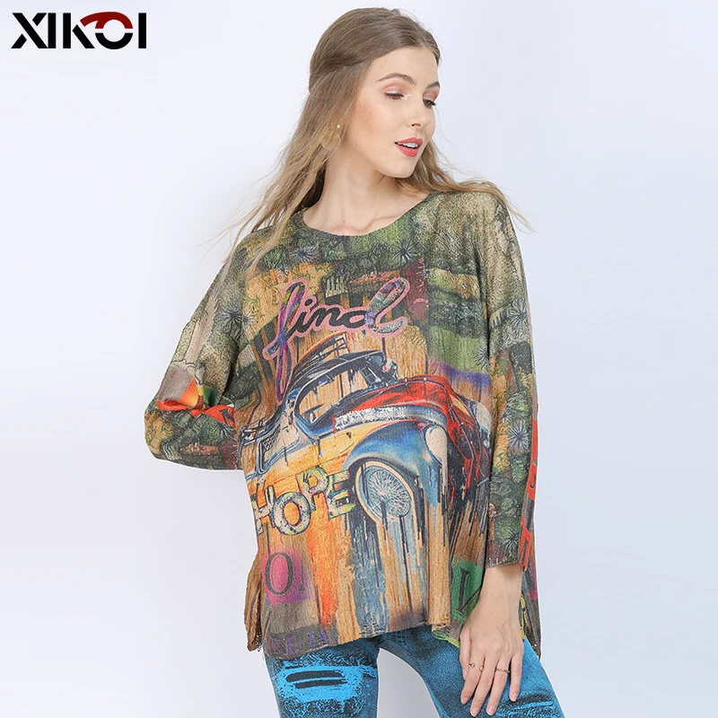 

XIKOI Winter Novel Print Sweater Women Pullovers Knitted O-Neck Jumper Women Oversized Warm Sweaters High Elastic Pull Femme