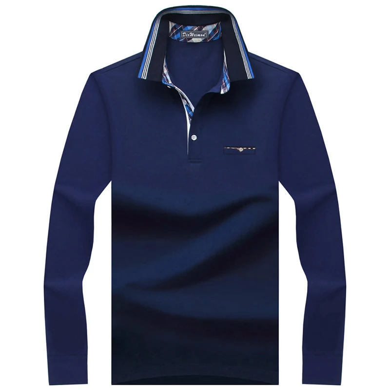 Рубашка-поло мужская с длинным рукавом хлопок воротником лацканами свободная