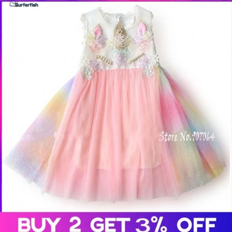 Surferfish платье для девочек с радужной вышивкой принцессы свадьбы дня рождения