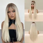 Длинные прямые синтетические парики henmargu, парики из коричневого на платину с эффектом омбре и челкой, натуральные парики для косплея для женщин, термостойкие парики