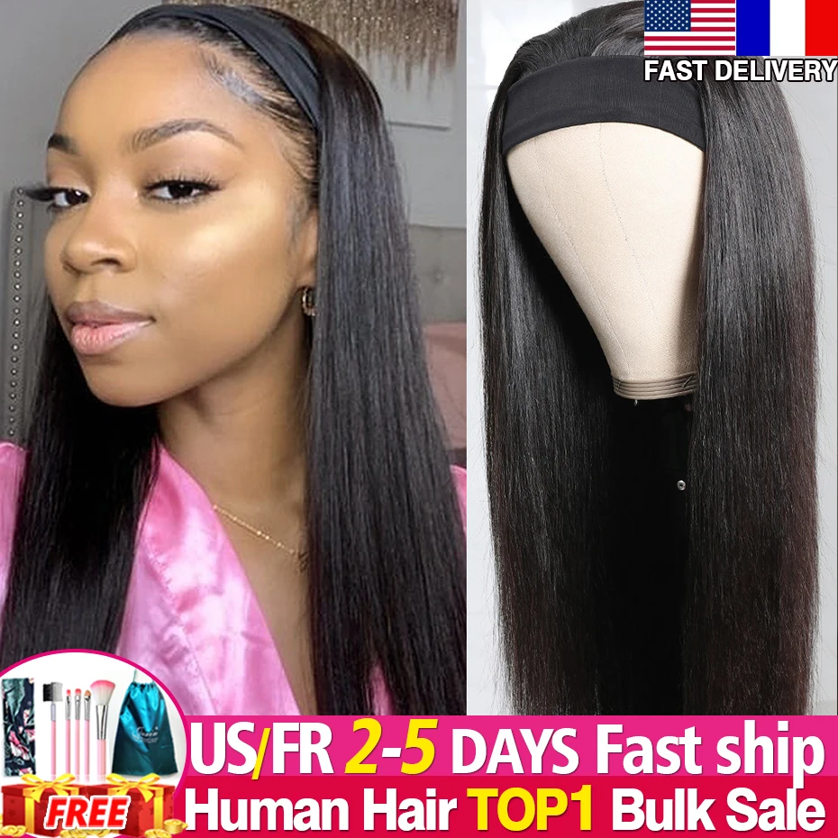 Парик с головной повязкой прямыми волосами парик человеческих волос для