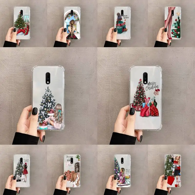 

Merry Christmas Brown Hair Girl Phone Case Transparent For OnePlus MEIZU MEITU M 7 8 9 16 17 T PRO XS moible bag