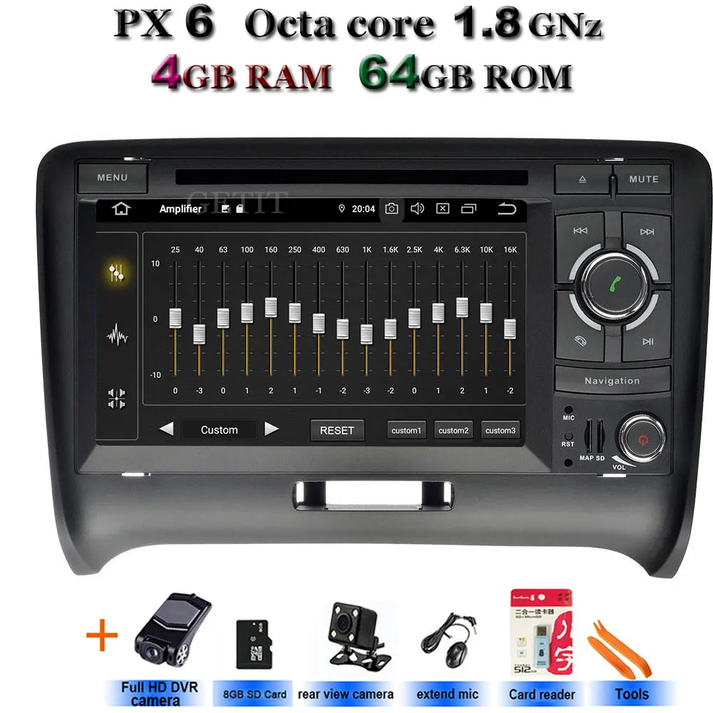 Android 9,0 2 DIN автомобильный DVD gps для Audi TT MK2 8J 2006 2007 2008 2009 2010 2011 2012 мультимедийный плеер радио - Цвет: PX6-Cams