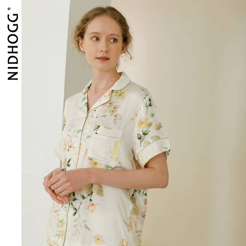 2020 пасторальный стиль атласные лацканы Роза с коротким рукавом пижамы летние