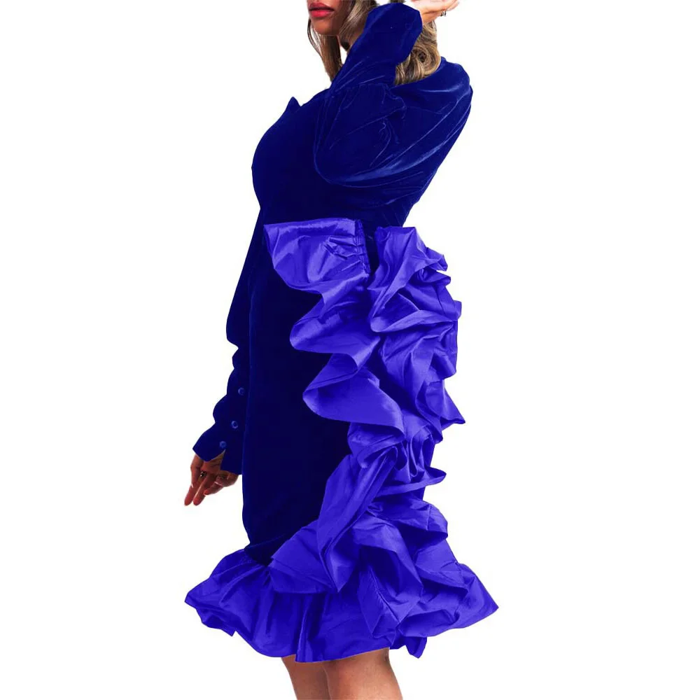 

2021 New African Dress Falabla Blue Full Sleeve Bodycon High Waist Elegant For Evening Niht Party Dinner Vestidos Mujer Dresses