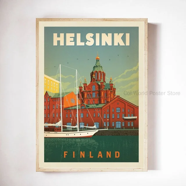 ВИНТАЖНЫЙ ПЛАКАТ Финляндия Хельсинки печать подарок для путешествий домашнее