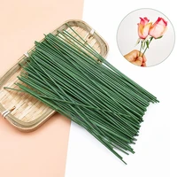 50pcs artificial flowers pole iron wire silk roses leaf for wedding home decor diy wreath gifts scrapbooking craft fake plants