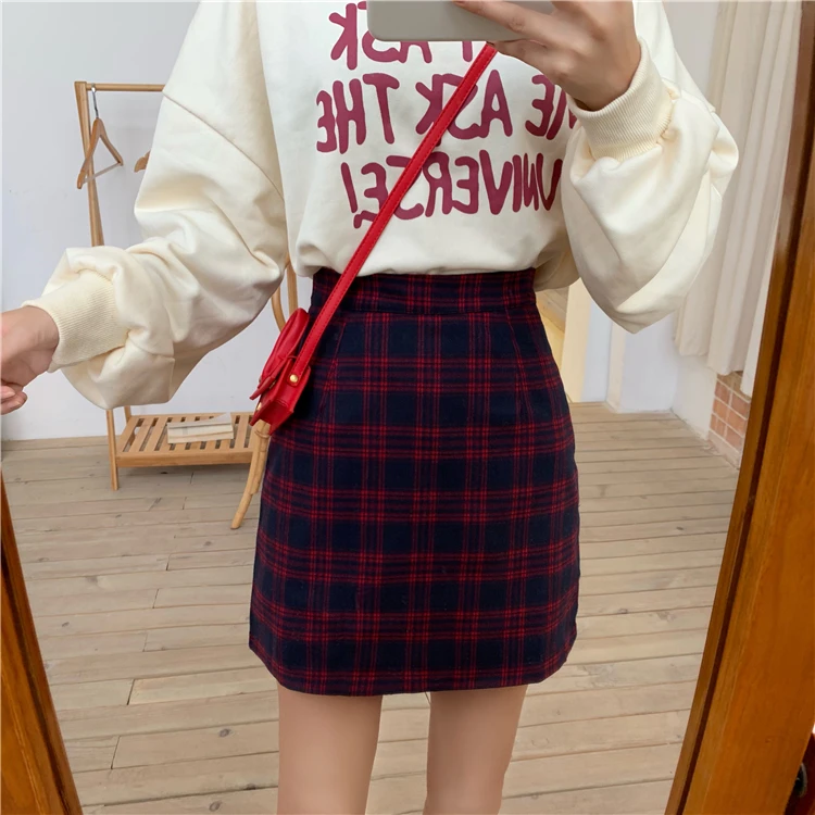 Spring 2020 Plaid Women Mini Skirts A-line Black Sexy High Waist Bottom Red 3 Colors Students' Skirt Summer Fall | Женская одежда
