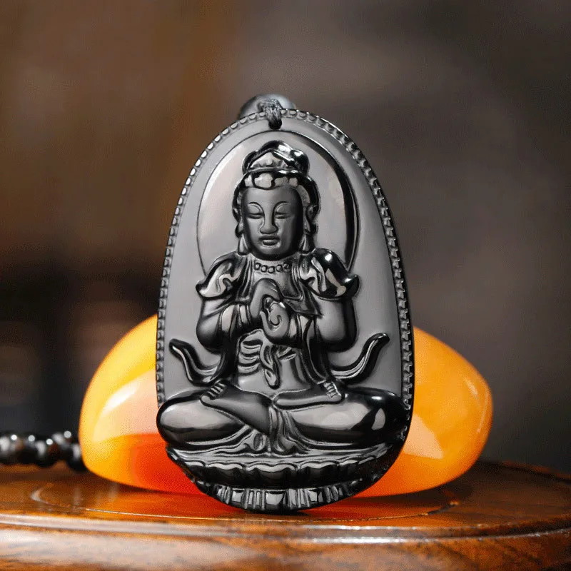 Натуральный черный обсидиан Будда нефритовый кулон ожерелье модное очарование