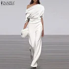 Комбинезон ZANZEA женский с широкими штанинами, элегантный повседневный однотонный длинный ромпер с открытыми плечами, в офисном стиле, на лето