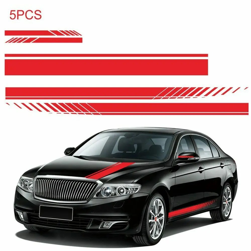 

5pcs Set Car Stickers Body Door Fade Resistant Racing Stripe Red Vinyl